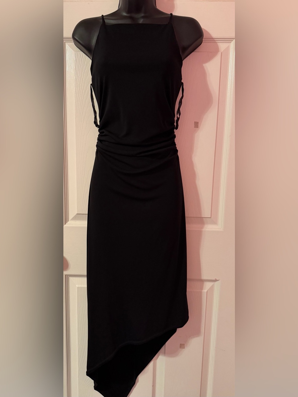 Jodi Kristopher Black Draped Cocktail Dress with Side Ruching